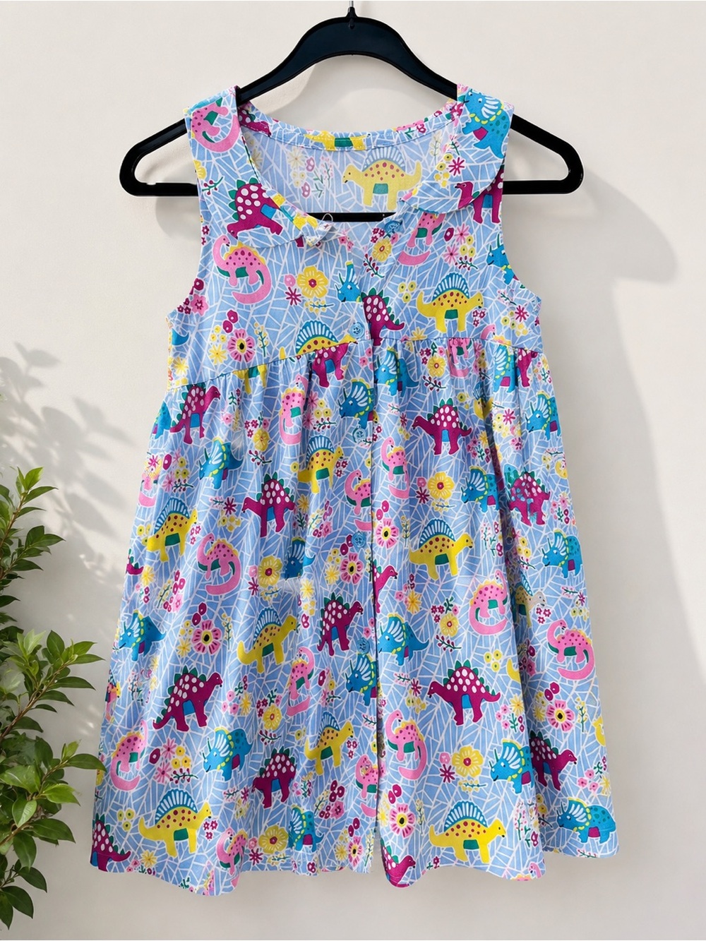 Girls' Light Blue Dinosaur Print Sundress